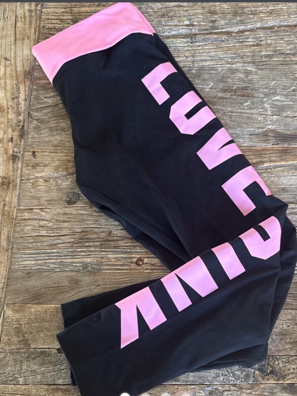 Victoria Secret “Pink” Black Leggings with Pink Detail. NWOT. Size XL